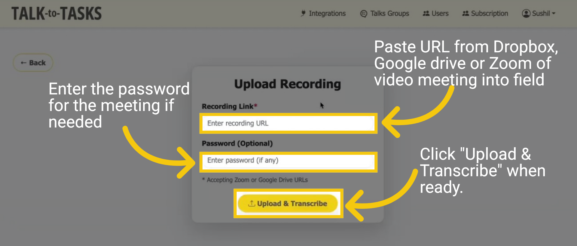 Dropbox, Google or Zoom Link 