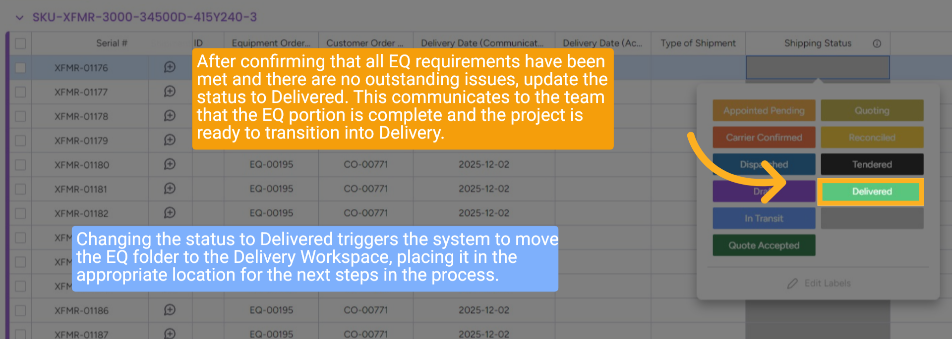 Move EQ from Shipping to Delivery