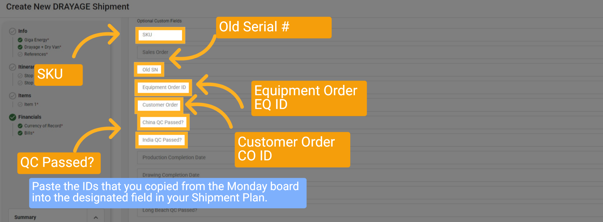 Enter Production, QC, and Product info