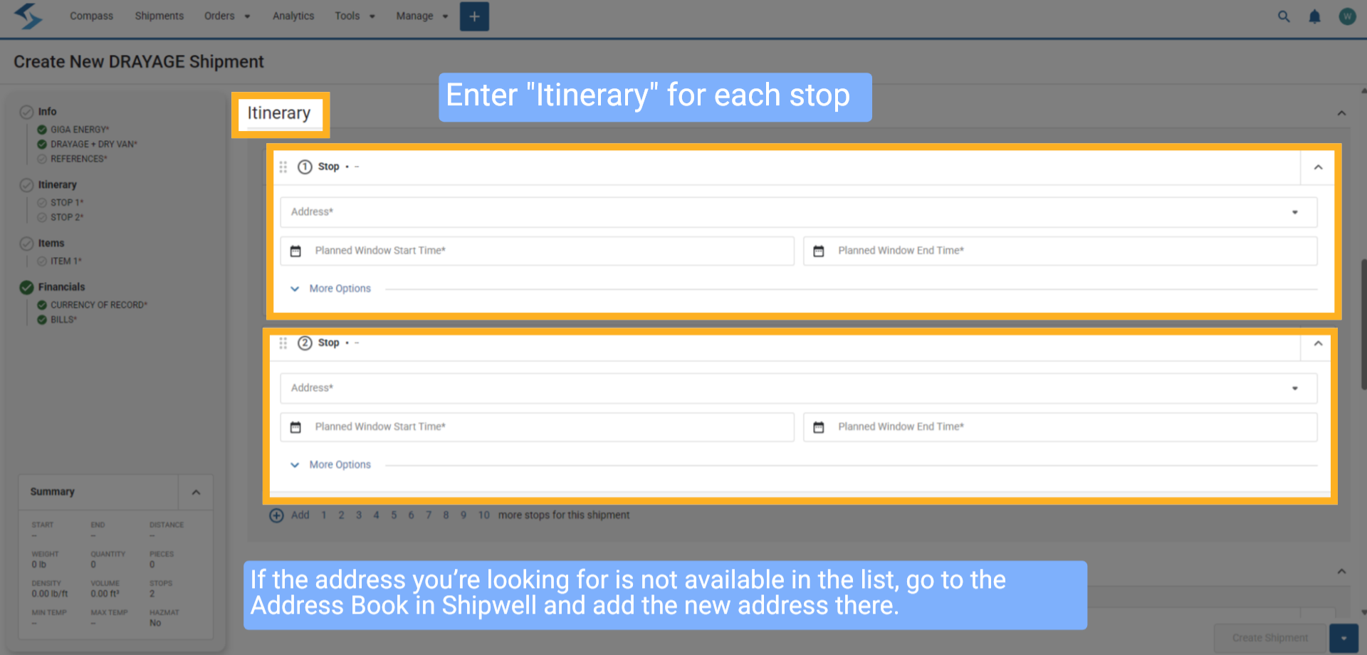 Enter Itinerary