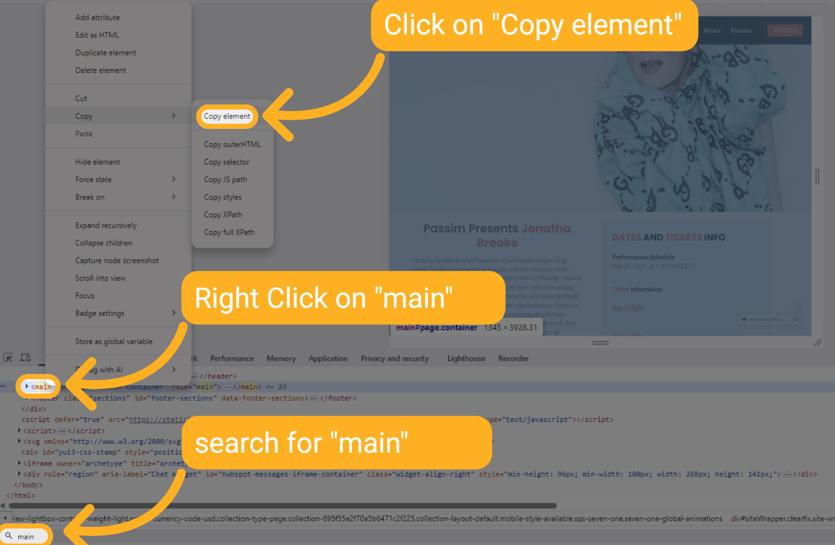 Find and copy HTML