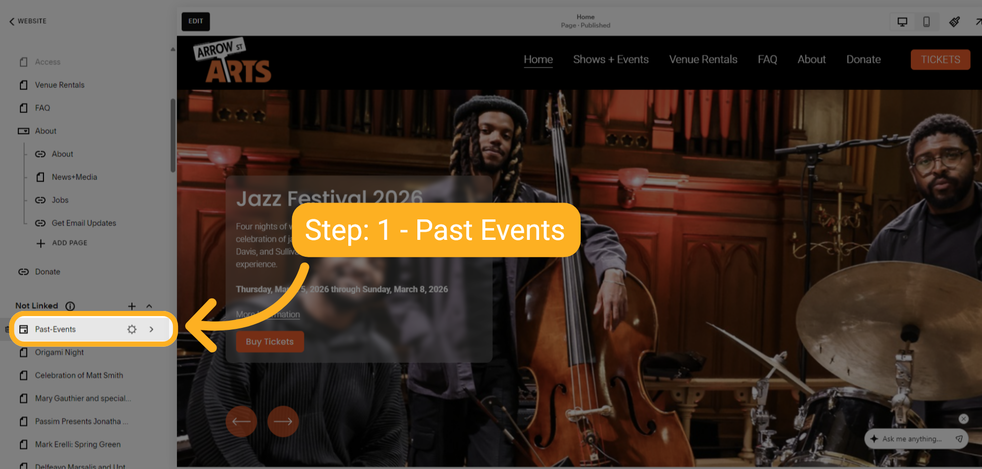 Click on Past Events Menu Item