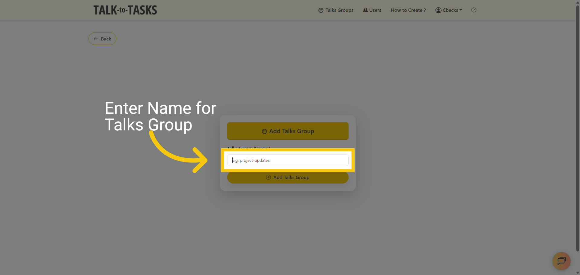 Enter Name for Talks Group