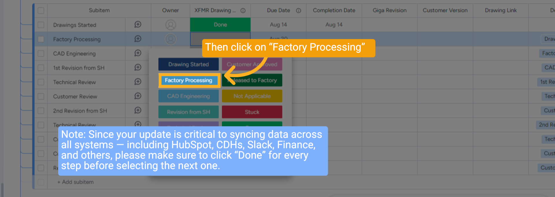 Click 'Factory Processing'