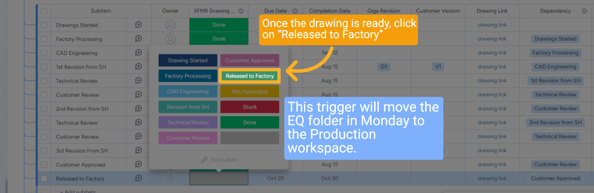 Click 'Released to Factory'