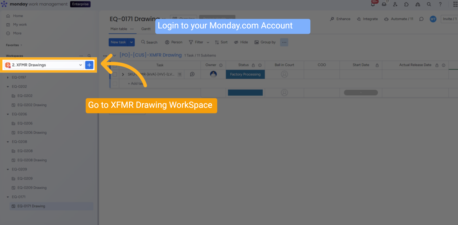 XFMR Workspace On Monday .com