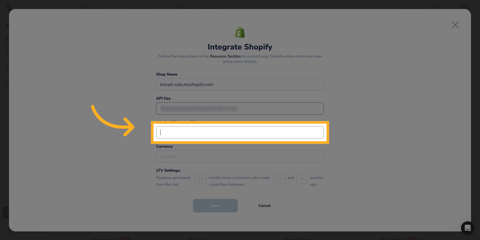 Enter Admin API Access Token