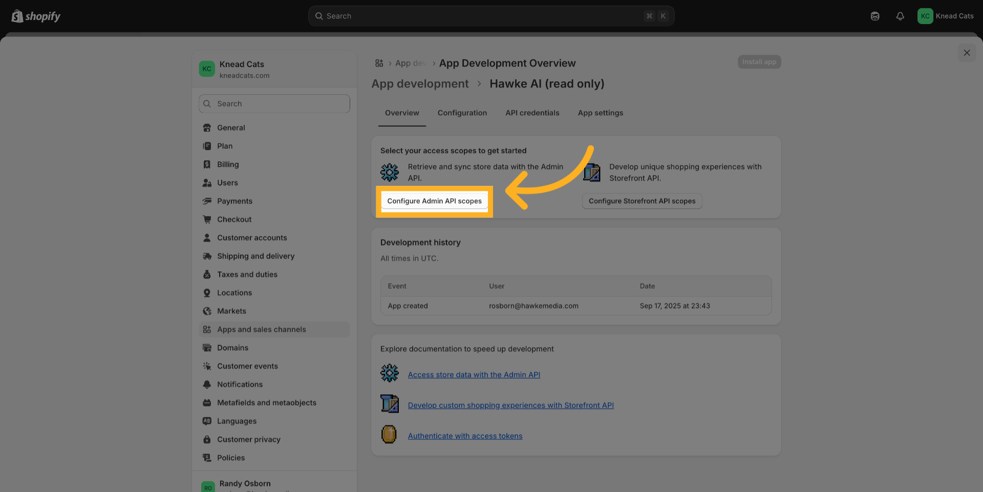 Click 'Configure Admin API scopes'