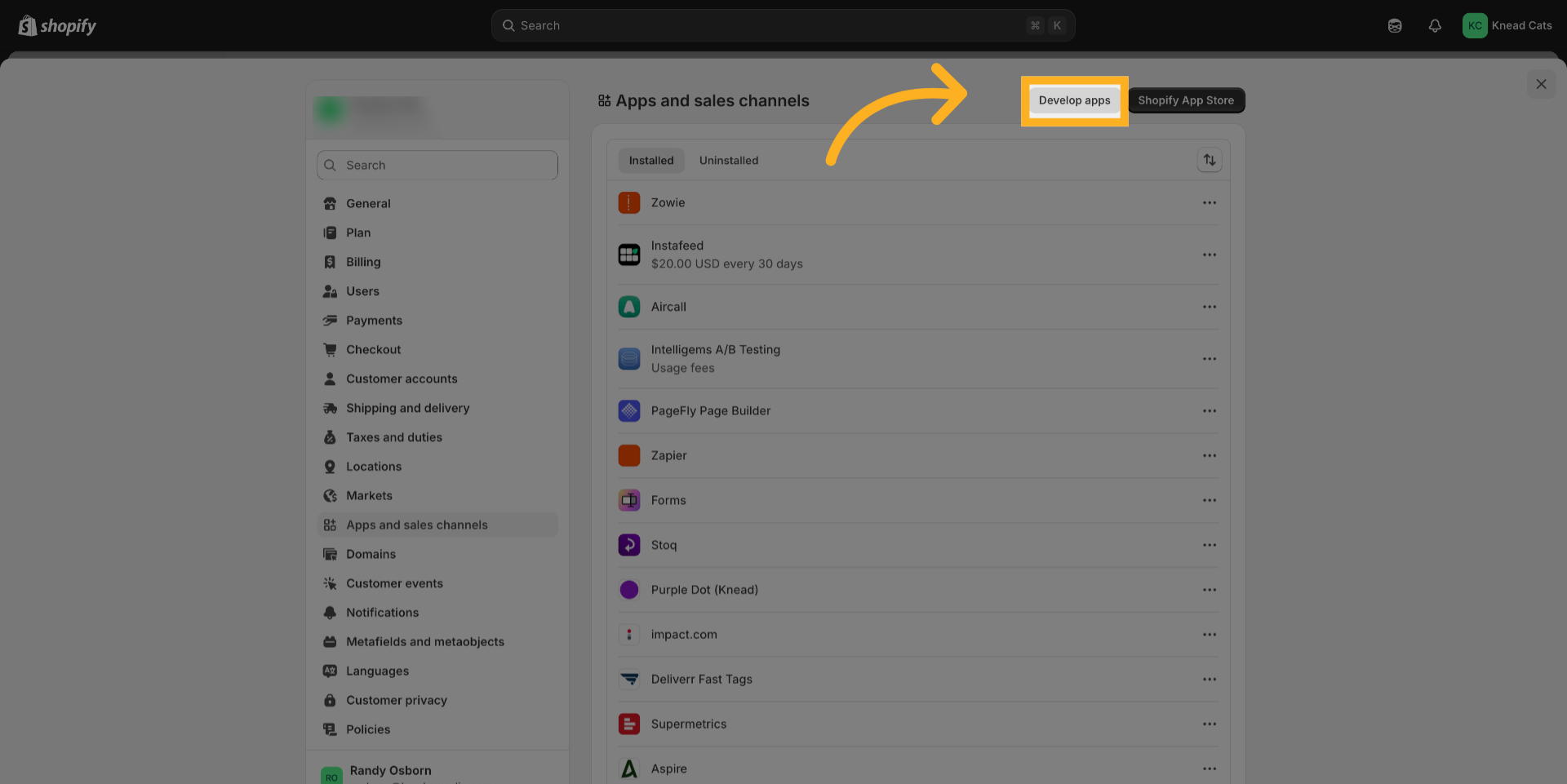 Click 'Develop apps'