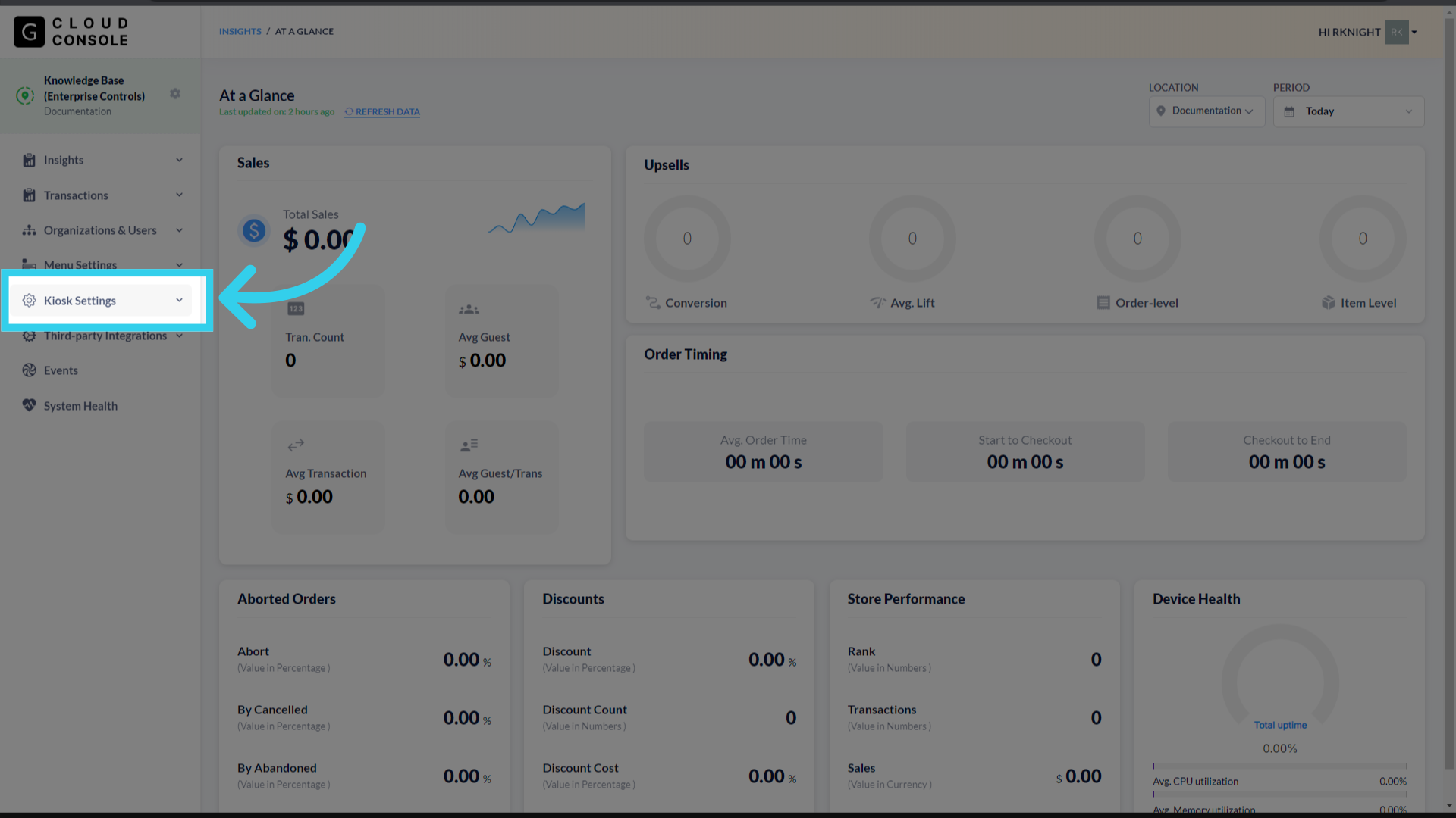 Click 'Kiosk Settings'
