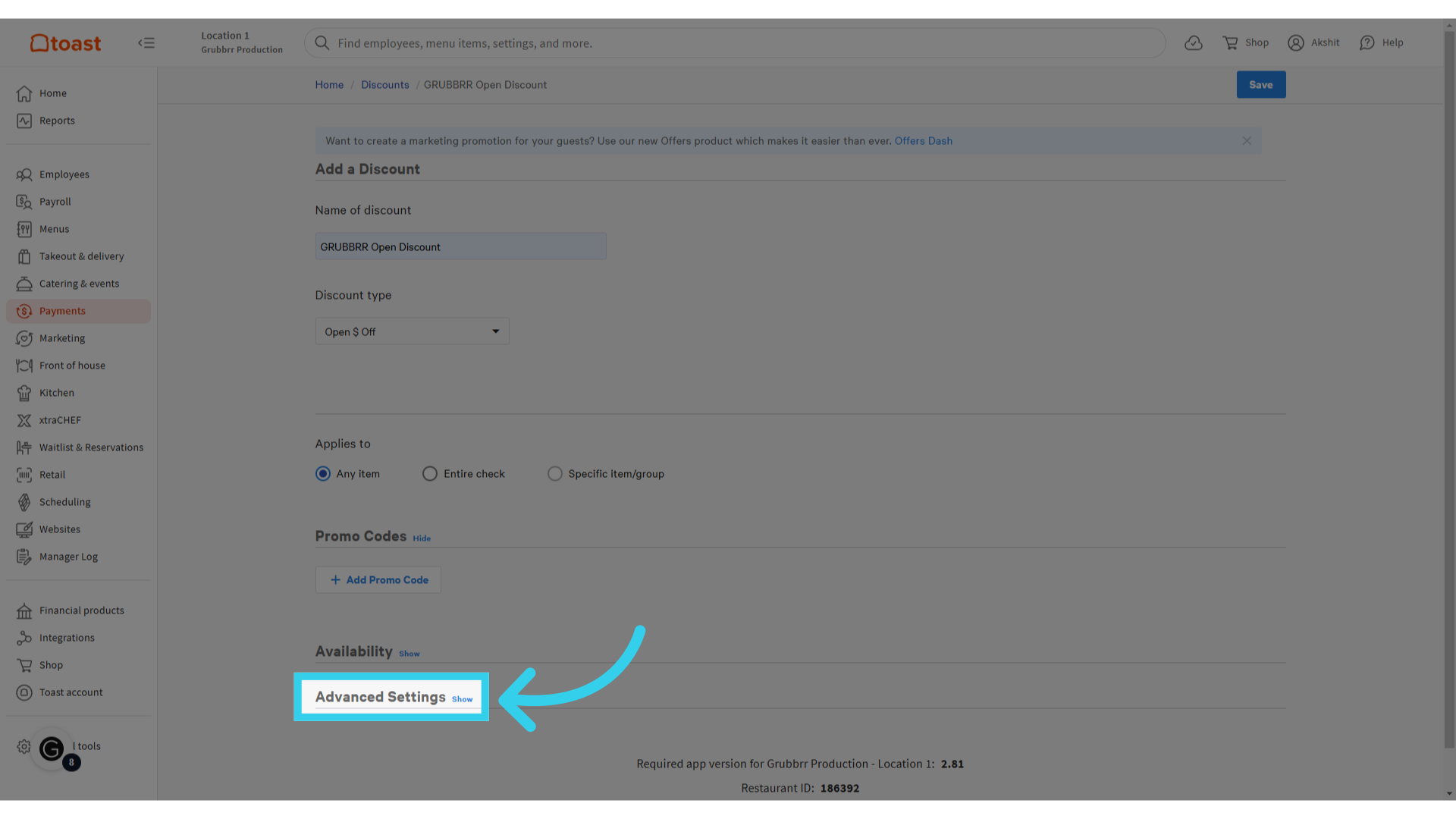 Click 'Advanced Settings'