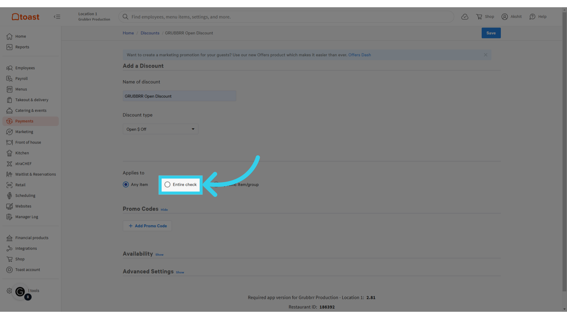 Click 'Entire check'