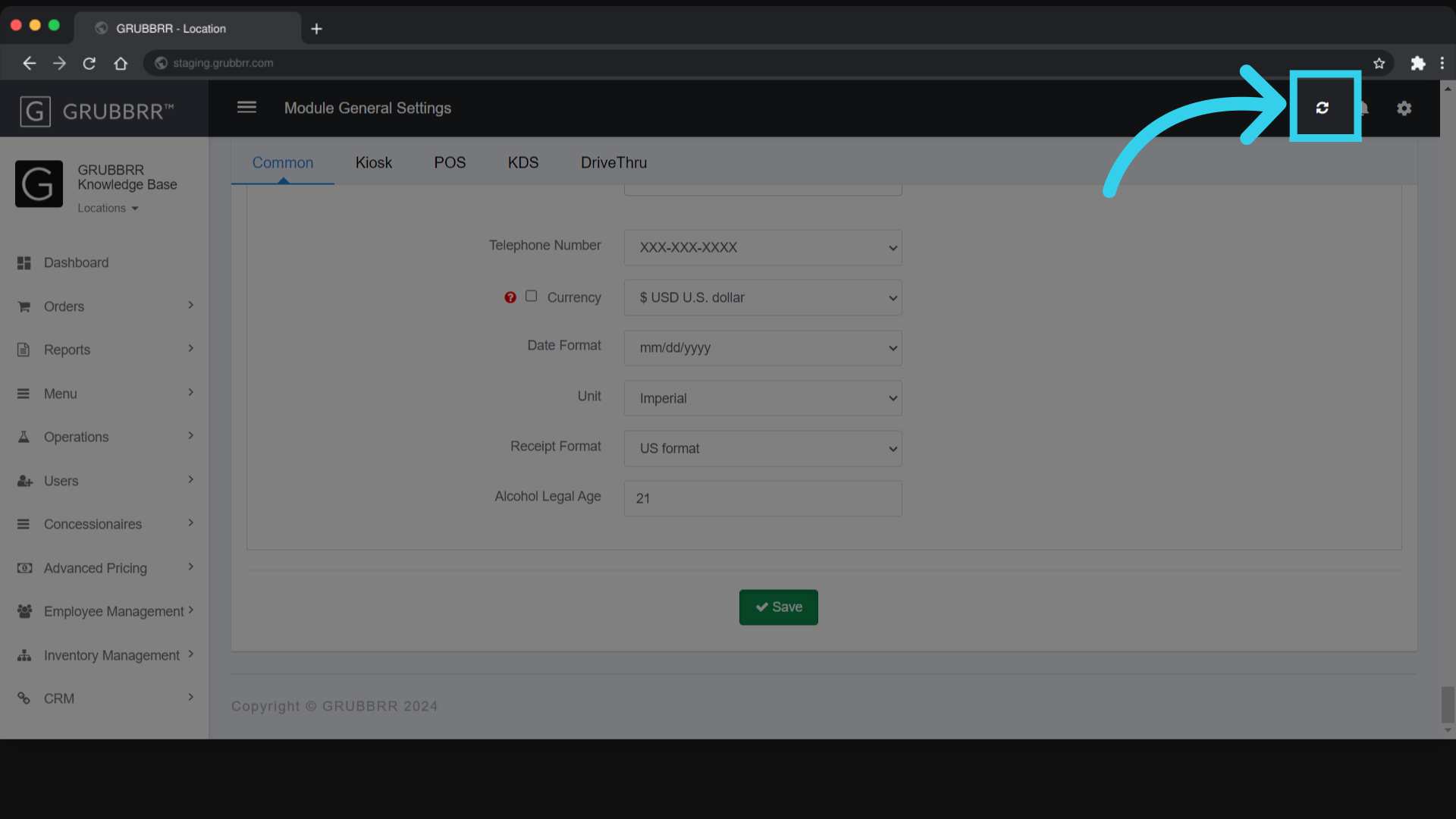 Click 'Sync' to push the changes to your Kiosk