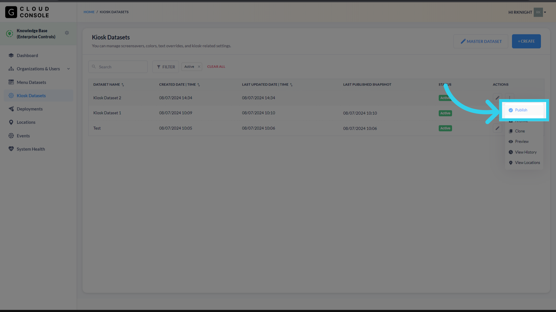 Click 'Publish' to activate your dataset