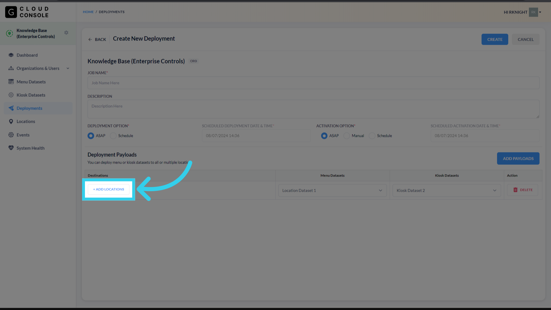 Select which Locations you want to push your datasets to