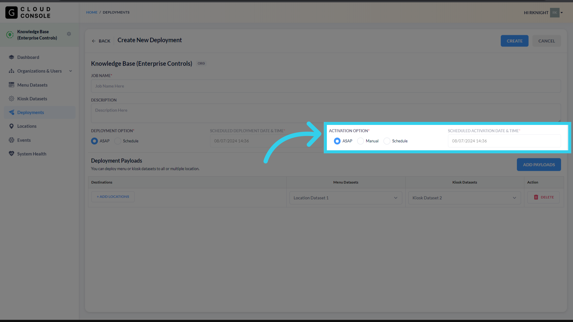 You can also configure how and when the updates will be activated at the assigned locations