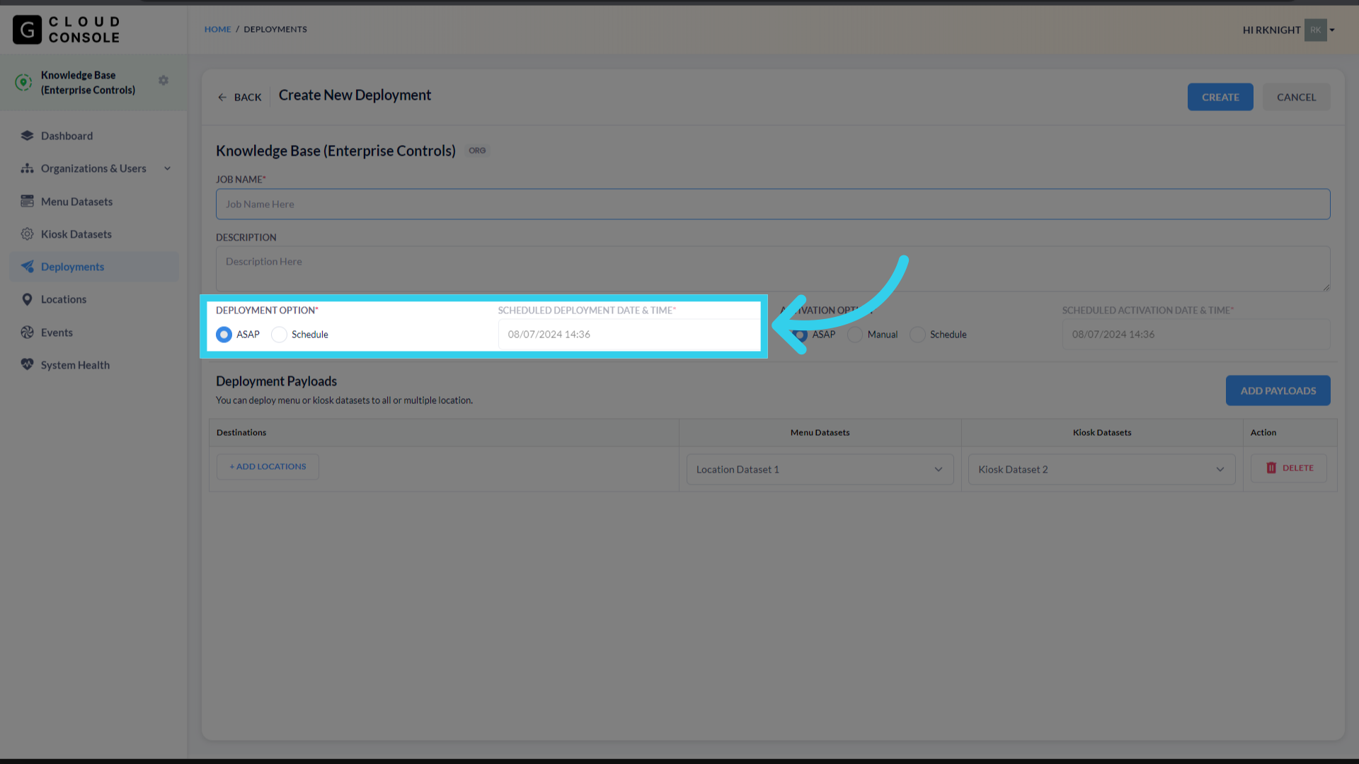 Determine whether you want to deploy ASAP, or schedule the deployment for the future