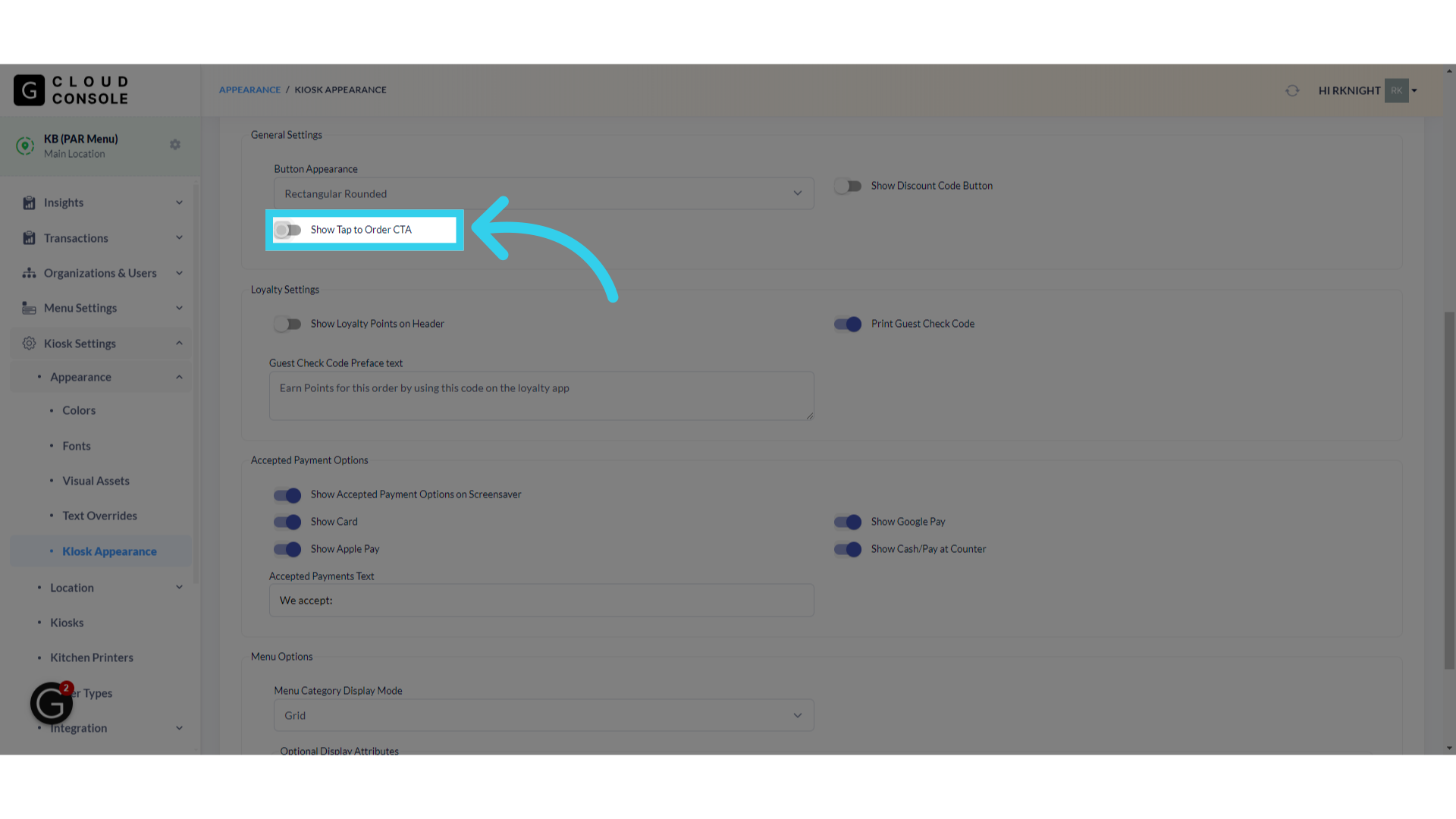 If users haven't already added a 'Call to Action' to their screensaver, we can add a custom Tap to Order button here