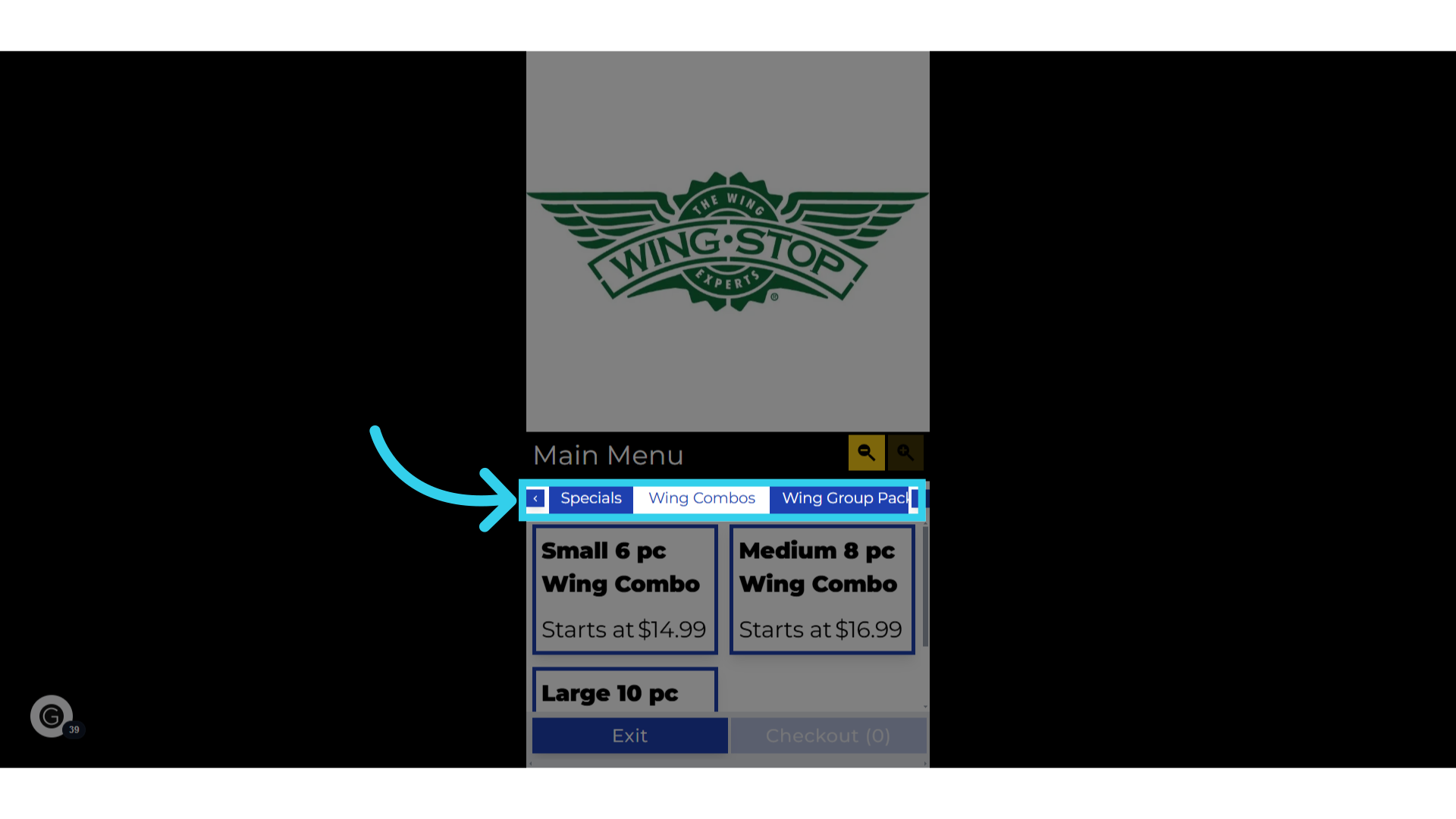 And categories are displayed as a horizontal scroll bar at the top of the menu