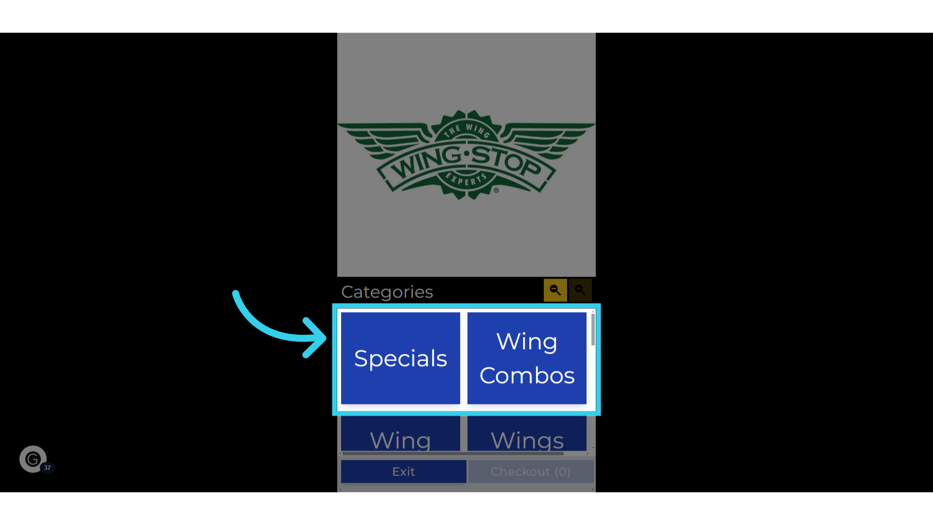 Initially, Categories are displayed as a vertical window of high-contrast text boxes