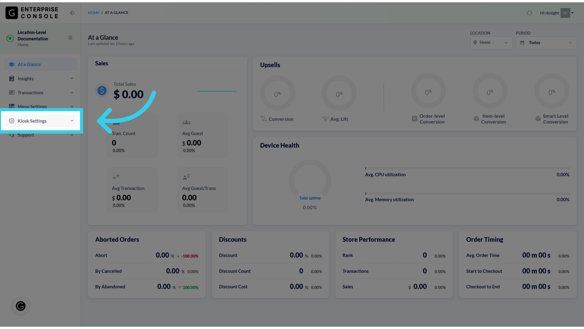 Click 'Kiosk Settings'