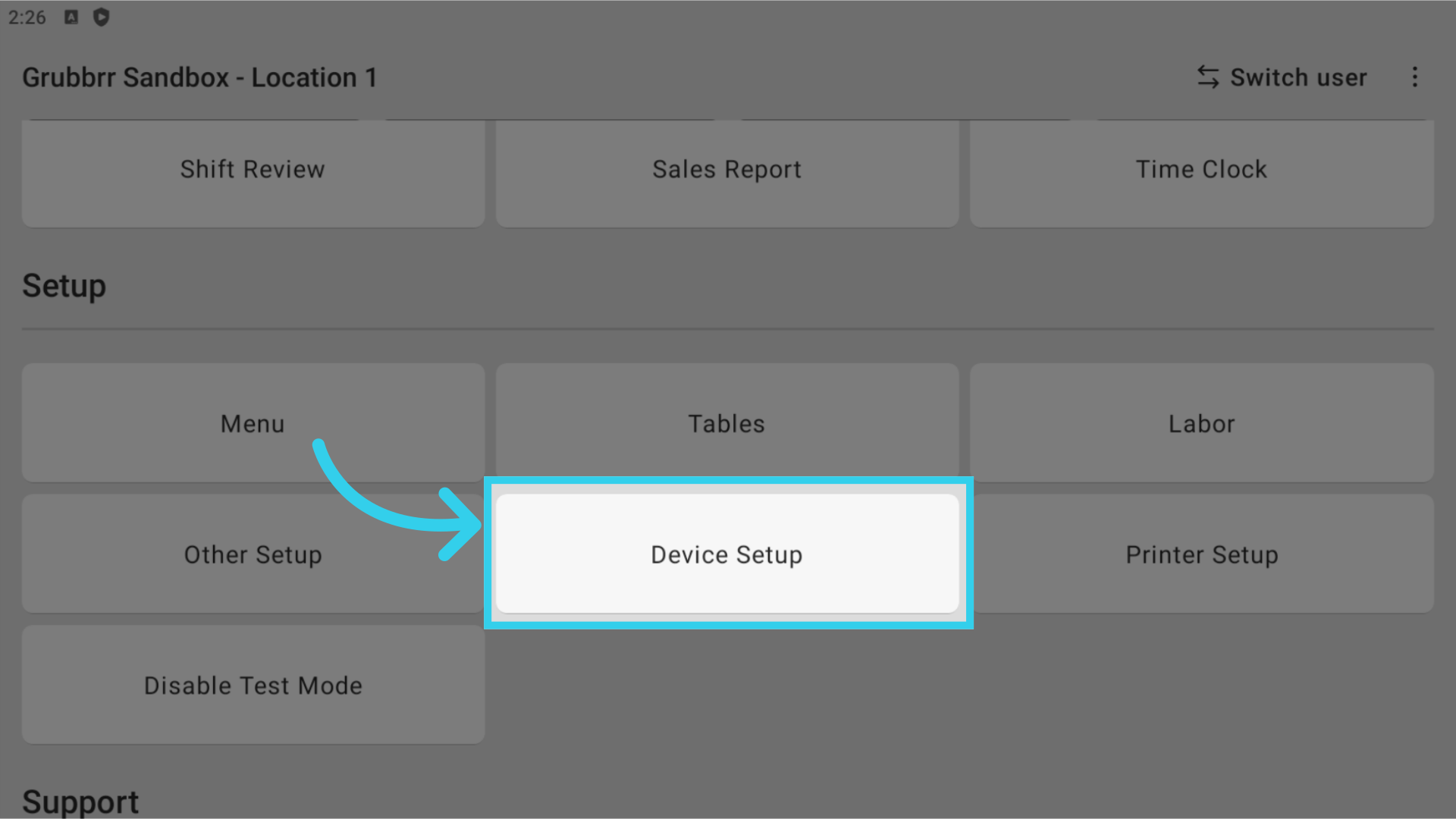 Scroll down to find the 'Device Setup' button
