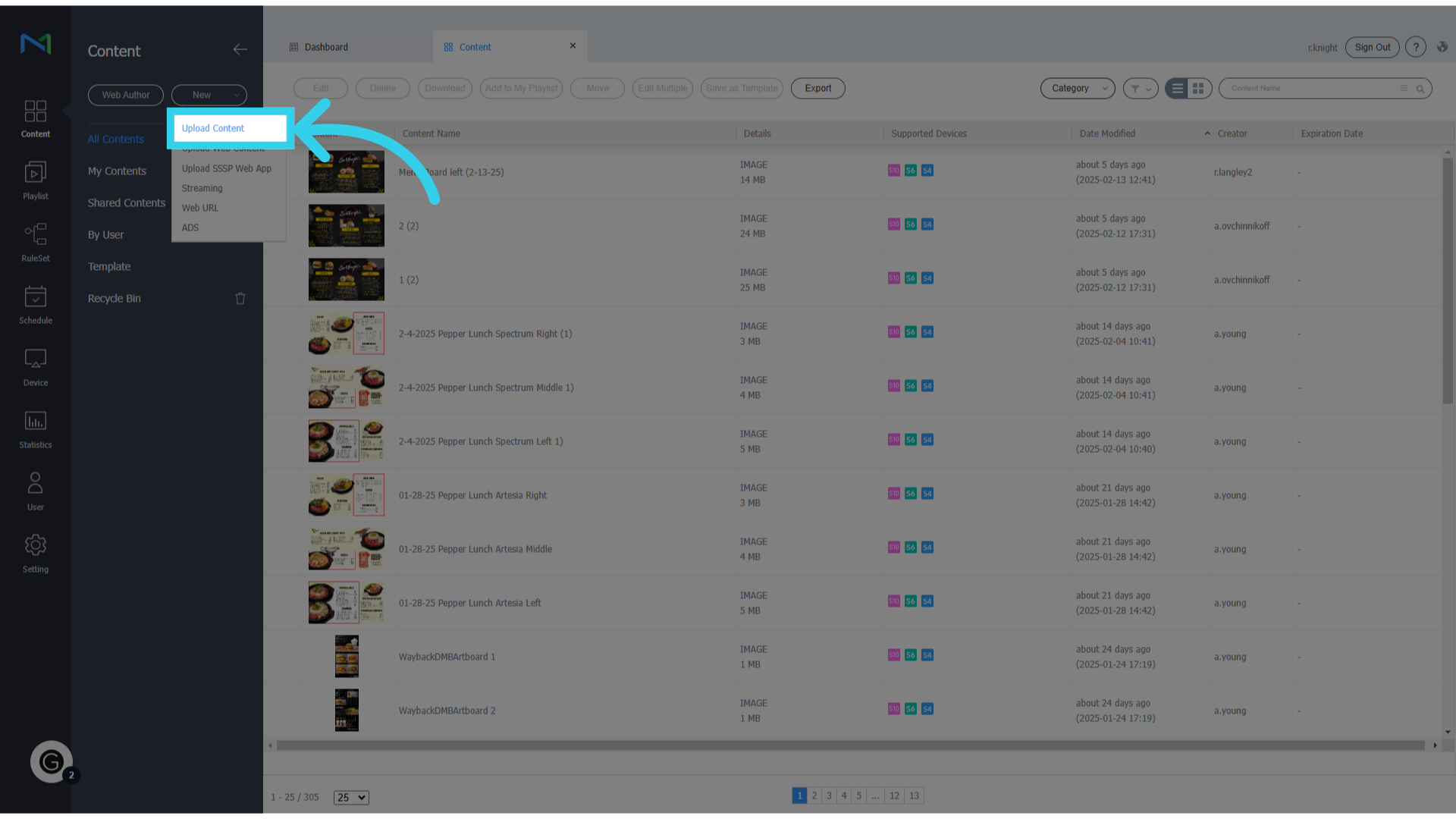 Click 'Upload Content'