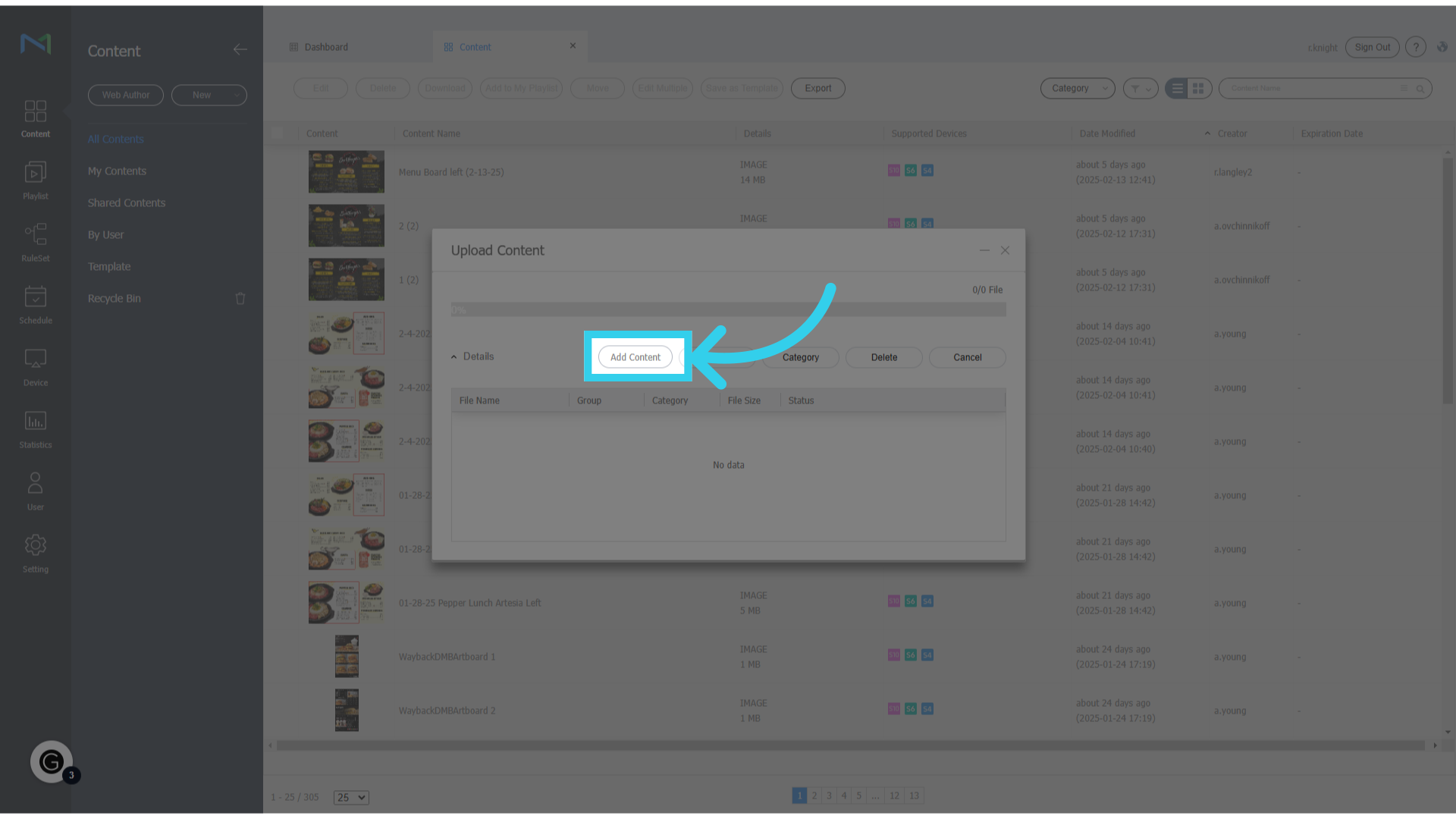 Click 'Add Content'