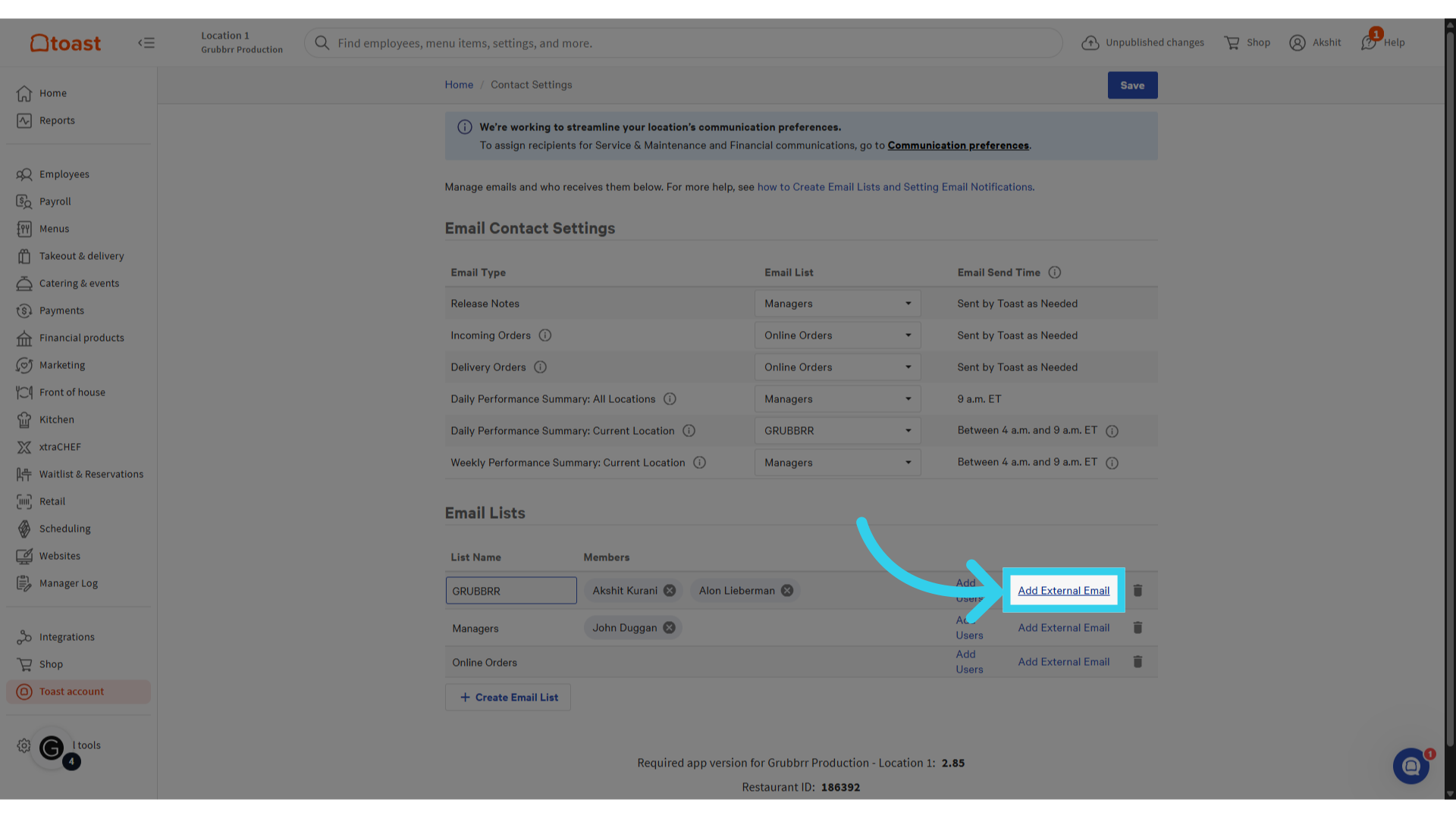 Add your GRUBBRR Point(s) of contact as an External Email