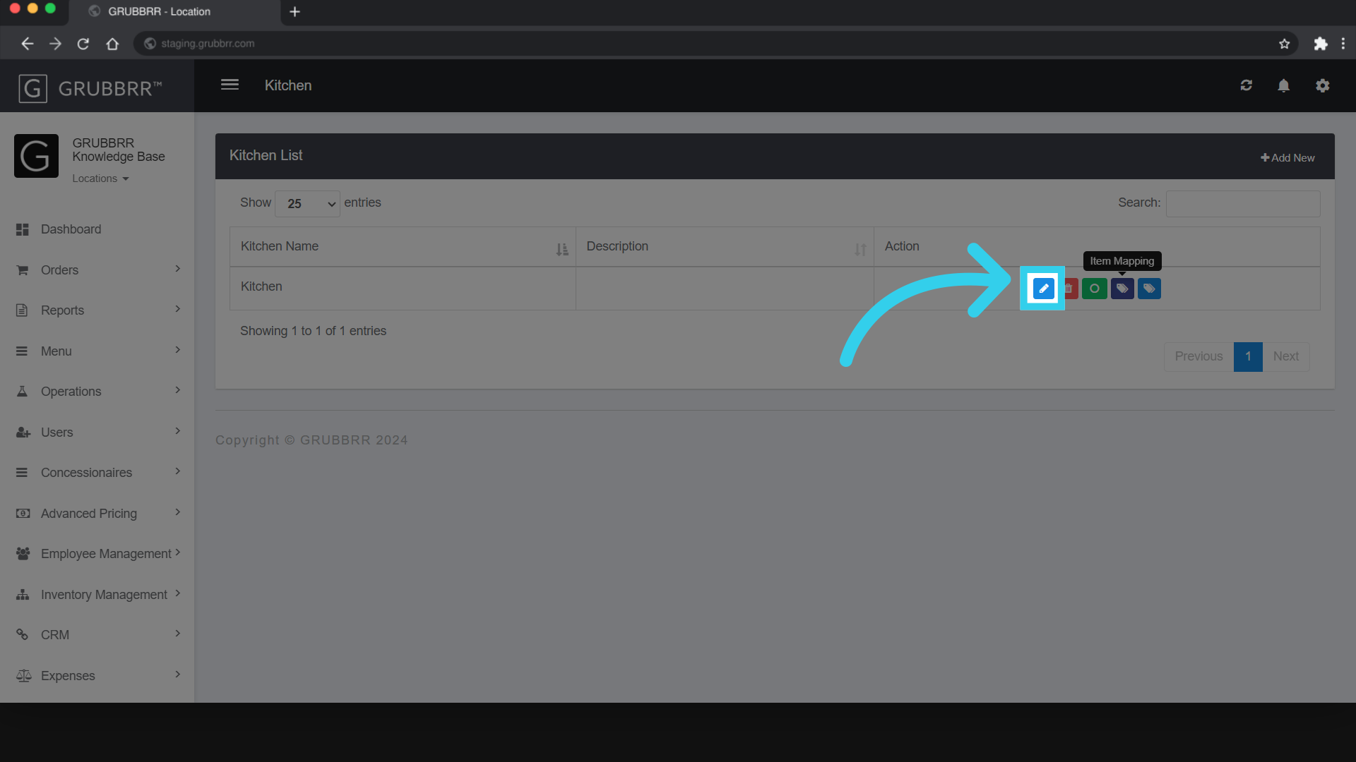 Optional: Click 'Edit' to verify that a KDS has been mapped to each Kitchen