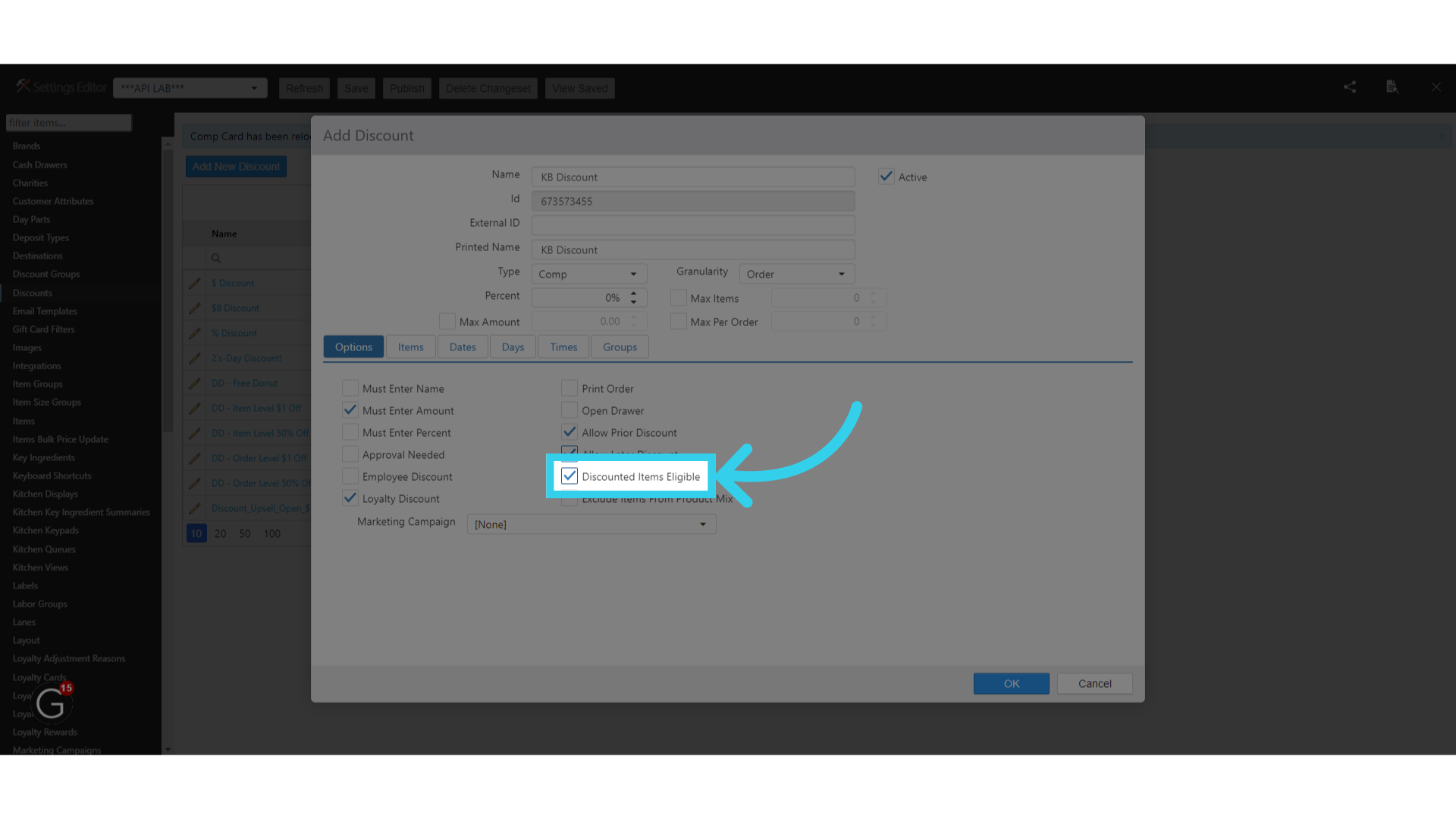 Optional: You can also enable 'Discounted Items Eligible' to allow loyalty with other POS Promotions