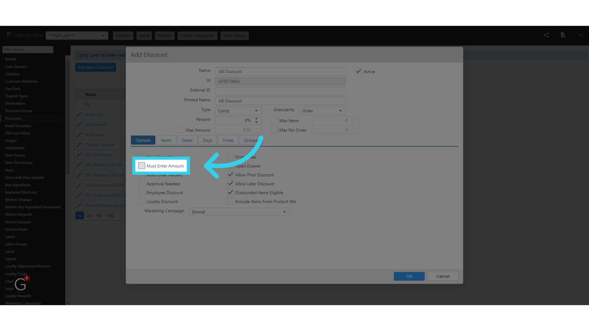Click 'Must Enter Amount'