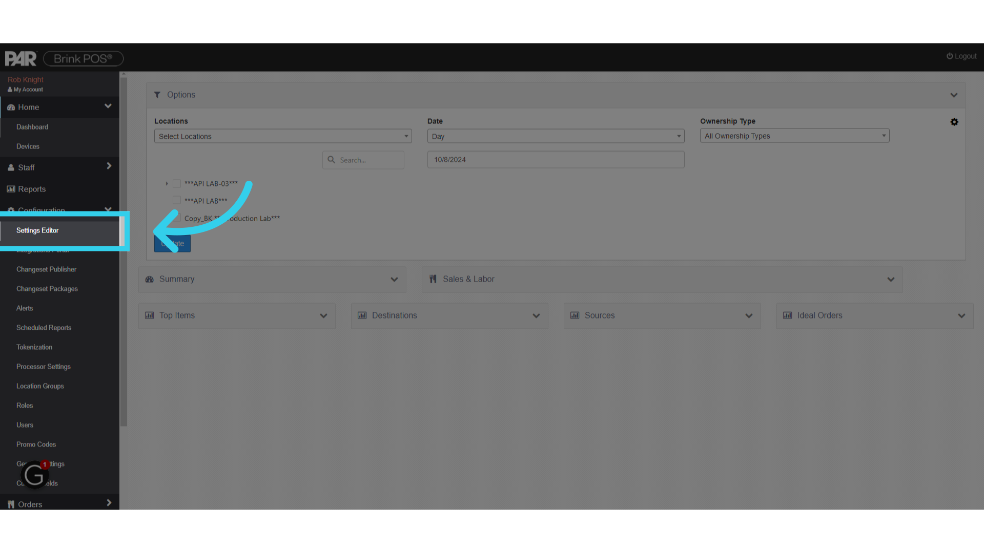 Click 'Settings Editor'