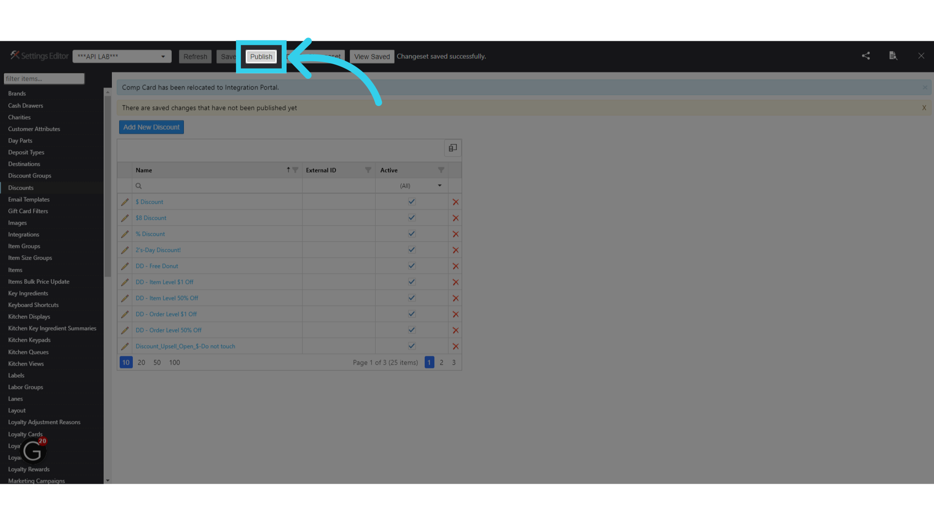 Publish your changes so that they can be pulled into the GRUBBRR Portal