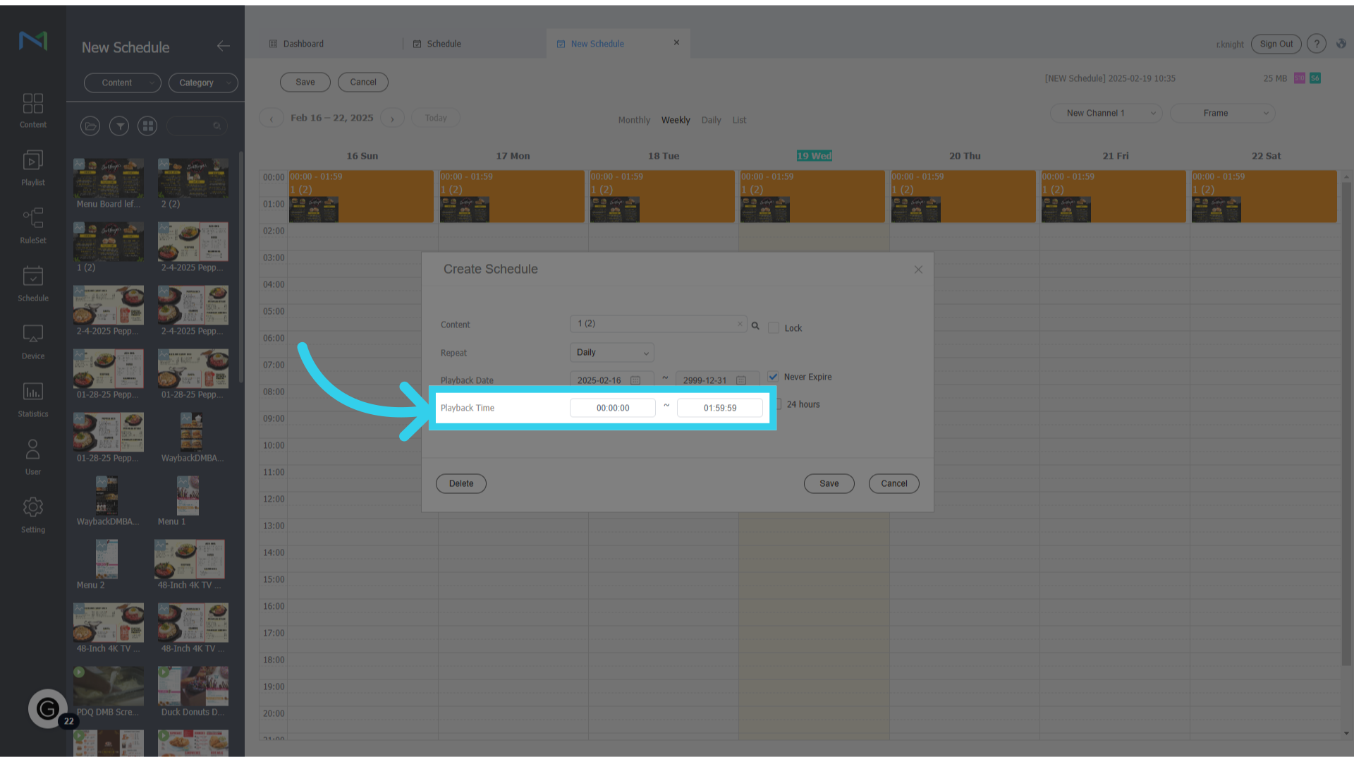 If the client has multiple menus (i.e., Breakfast and Lunch), we can enable start and stop times for content...