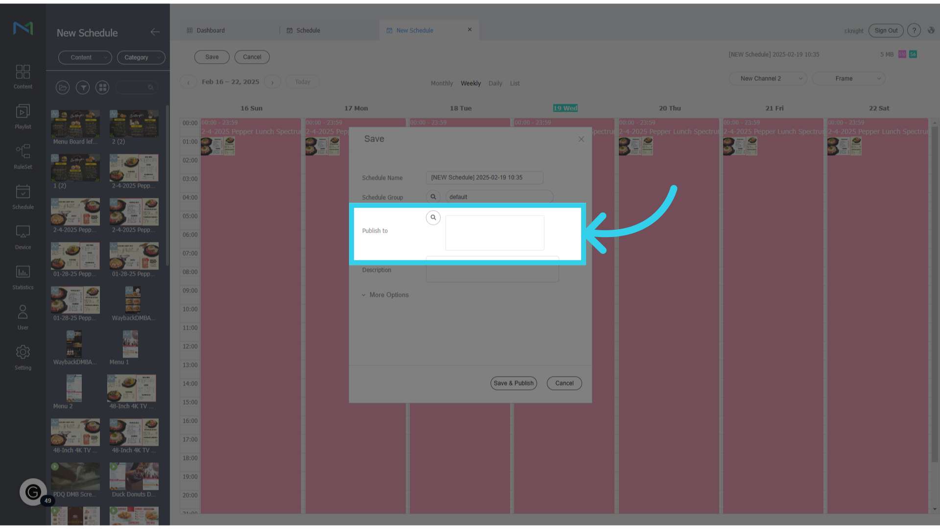 Click here to select which device(s) you want to publish the schedule to