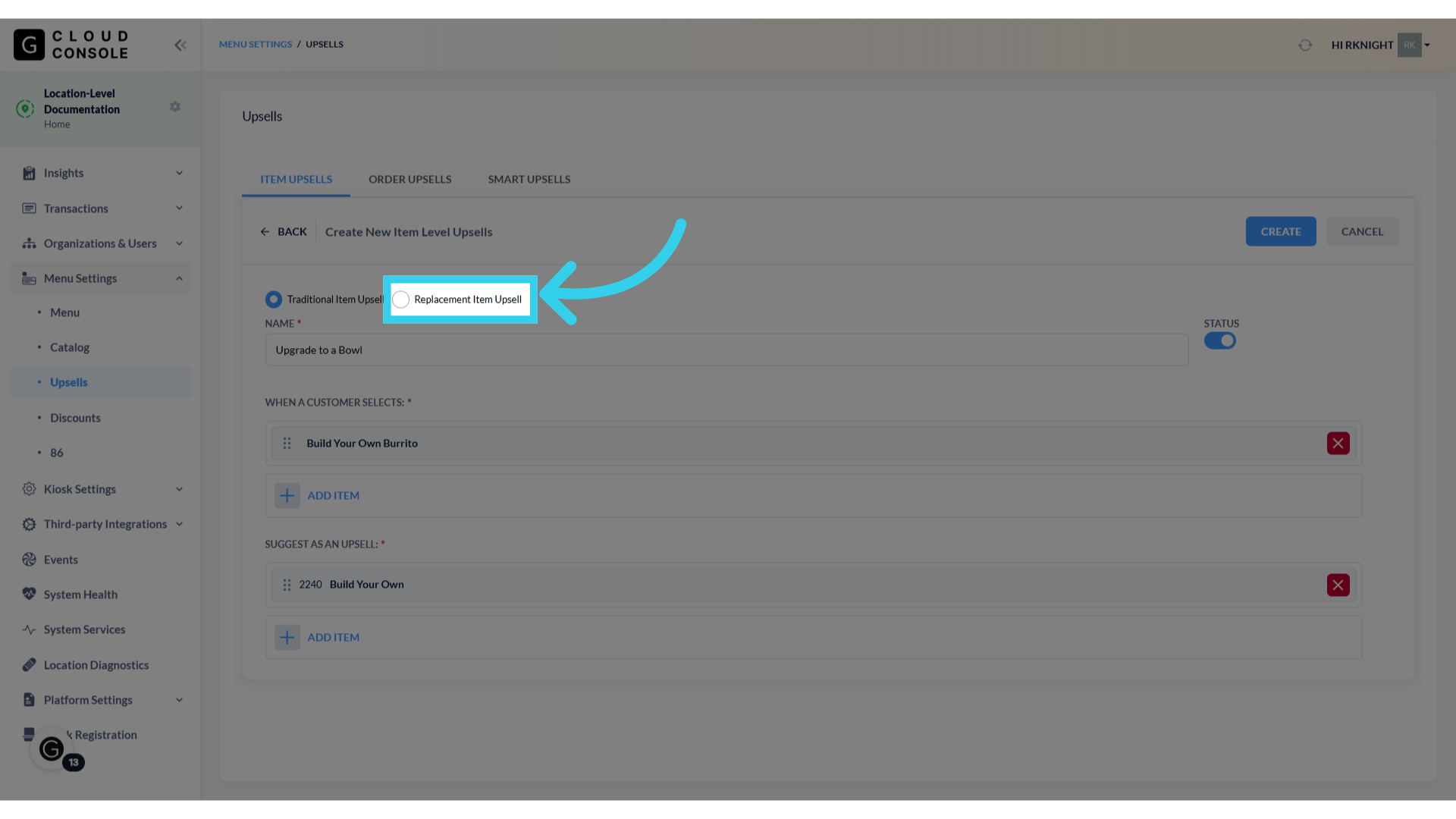 Click here to change to a Replacement Item Upsell