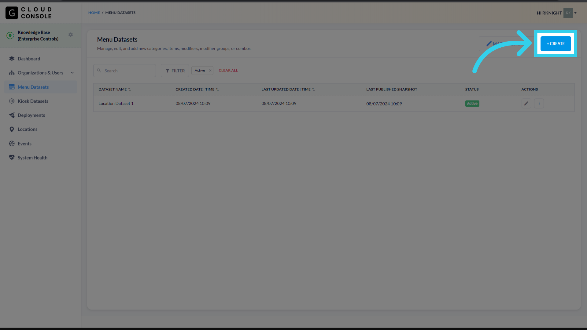 Click 'Create Menu Dataset'