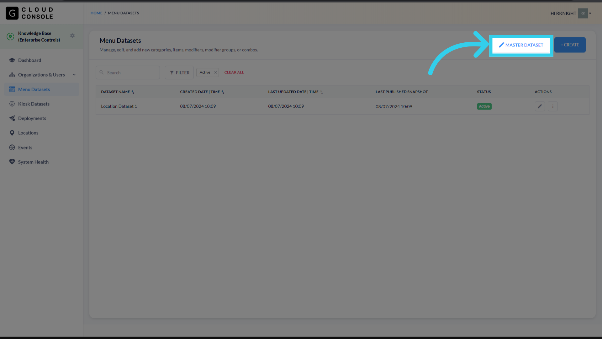 Click 'Edit Master Dataset'