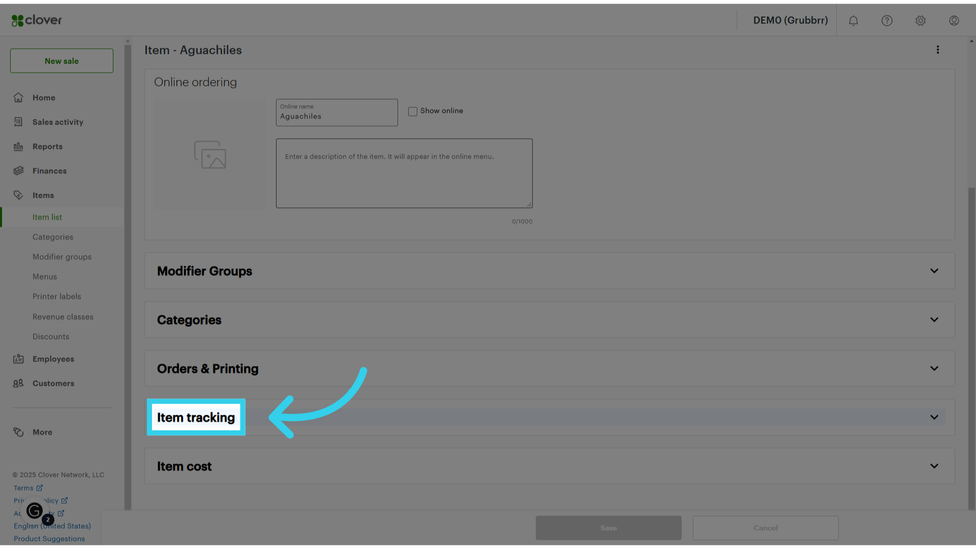 Click 'Item tracking'