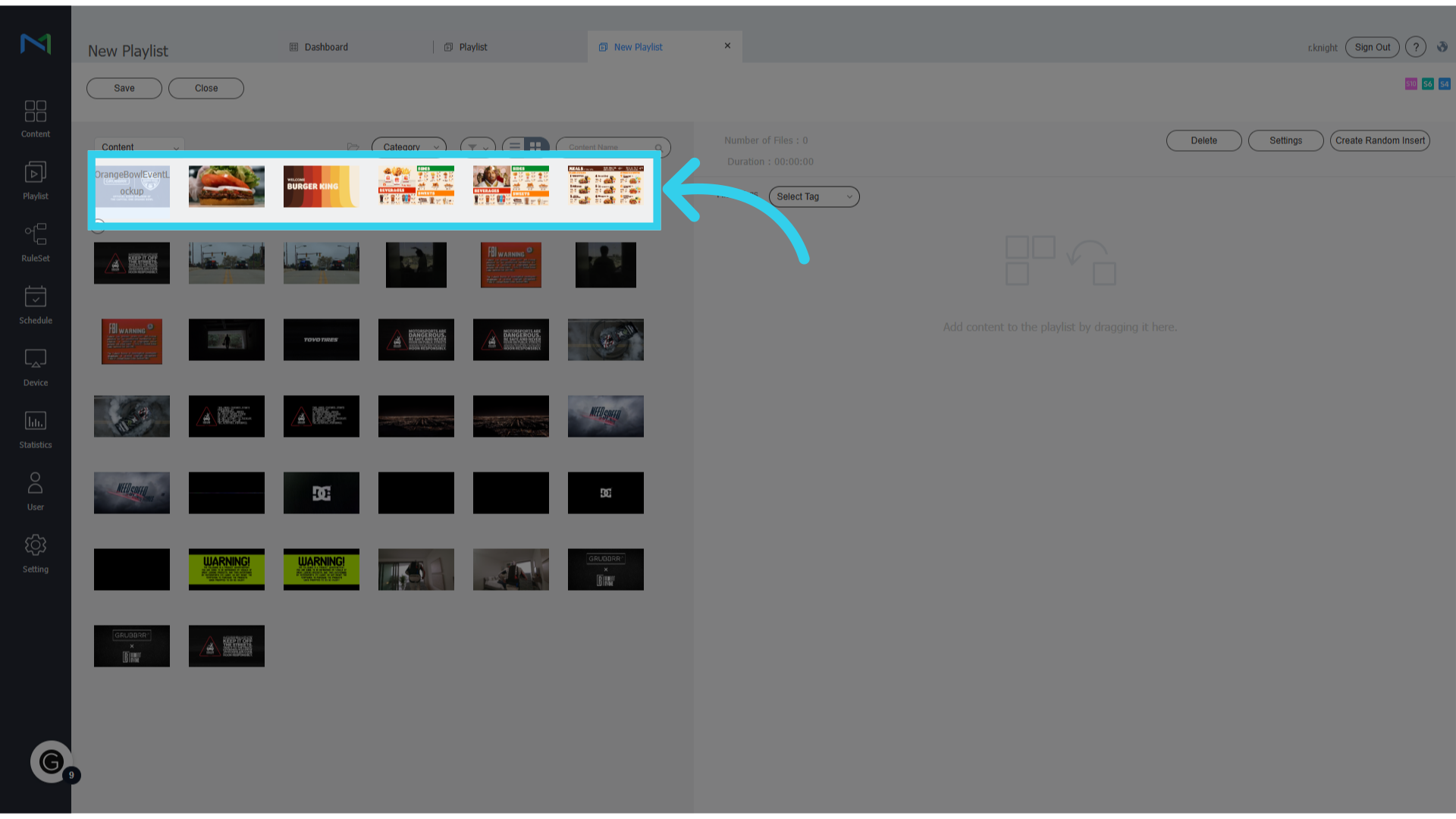 Select the content that you want to include in the playlist