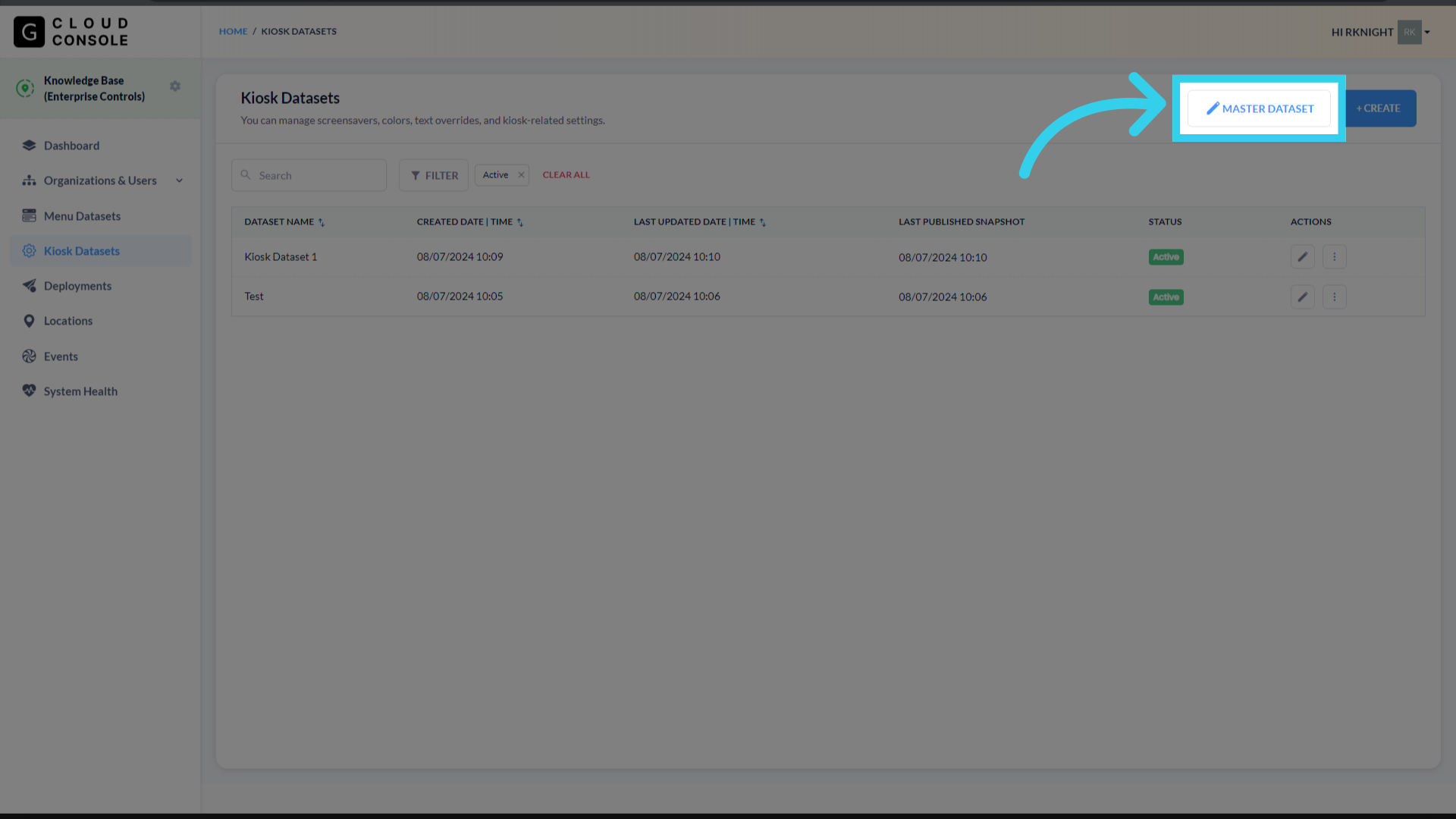 Click 'Edit Master Kiosk Dataset'