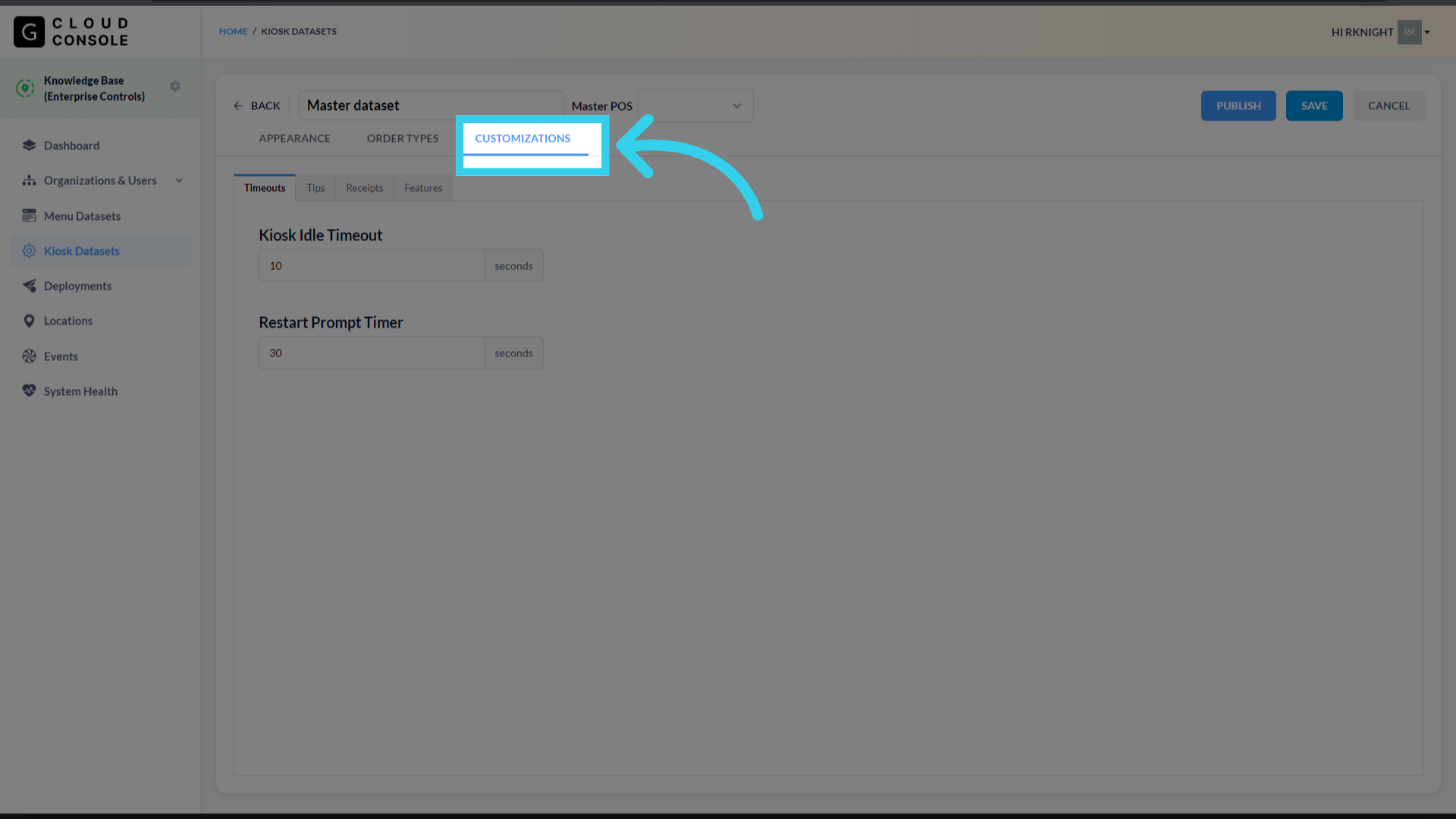 ... and Kiosk Customization settings