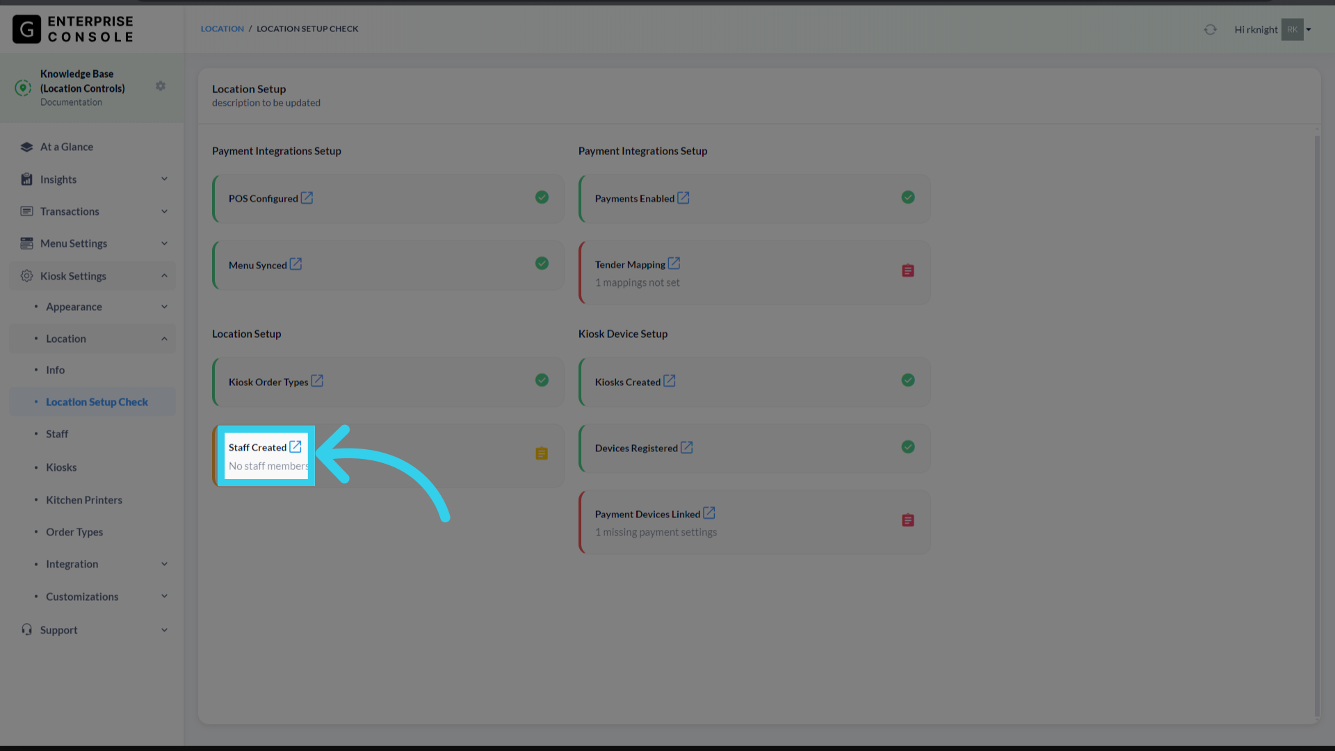 Click 'Staff Created' to create Staff and Kiosk Access Codes