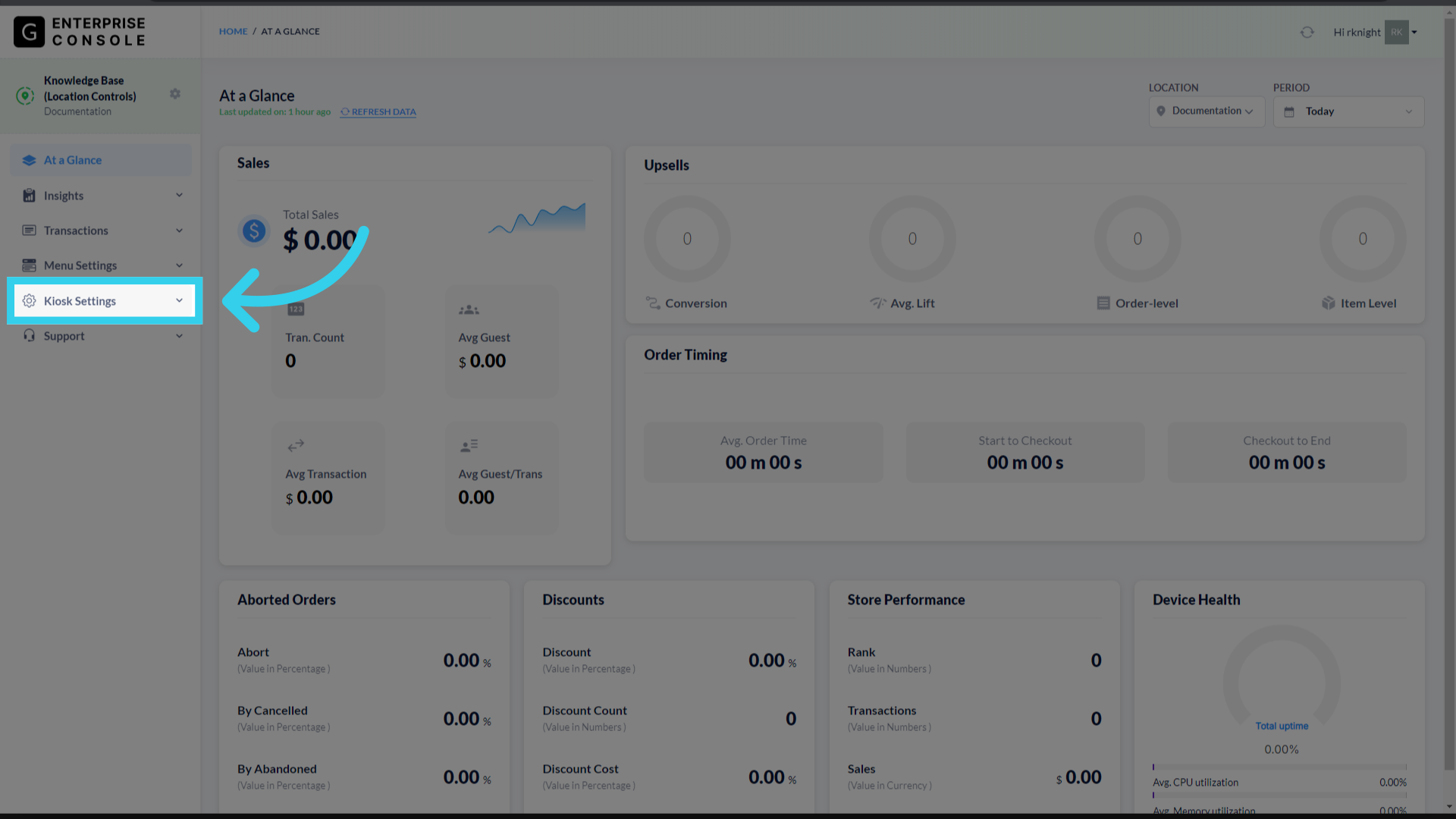 Click 'Kiosk Settings'
