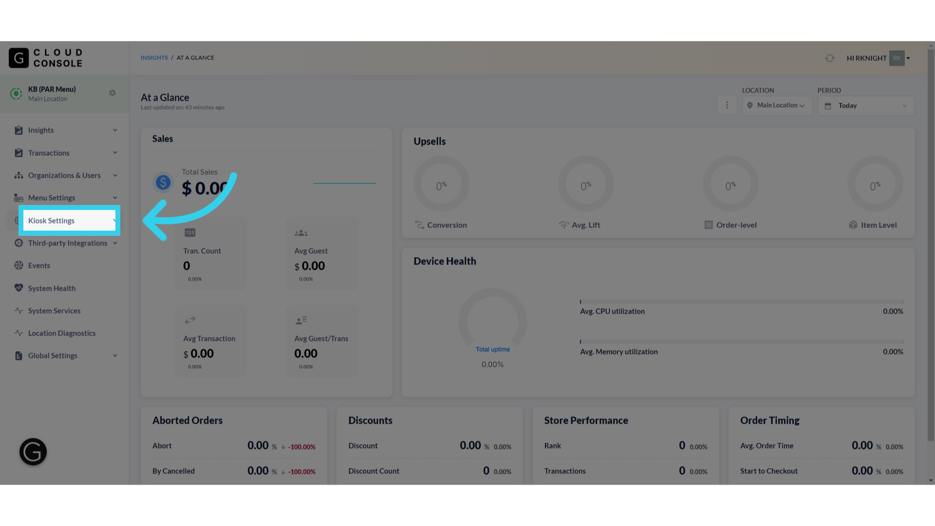 Click 'Kiosk Settings'