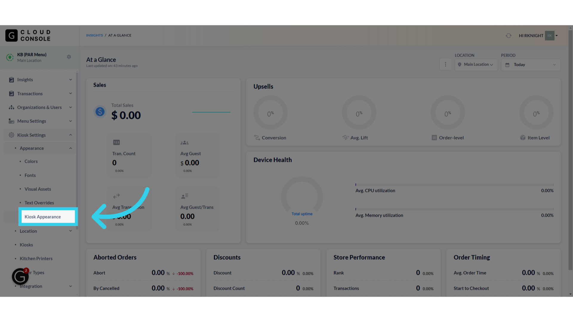 Click 'Kiosk Appearance'