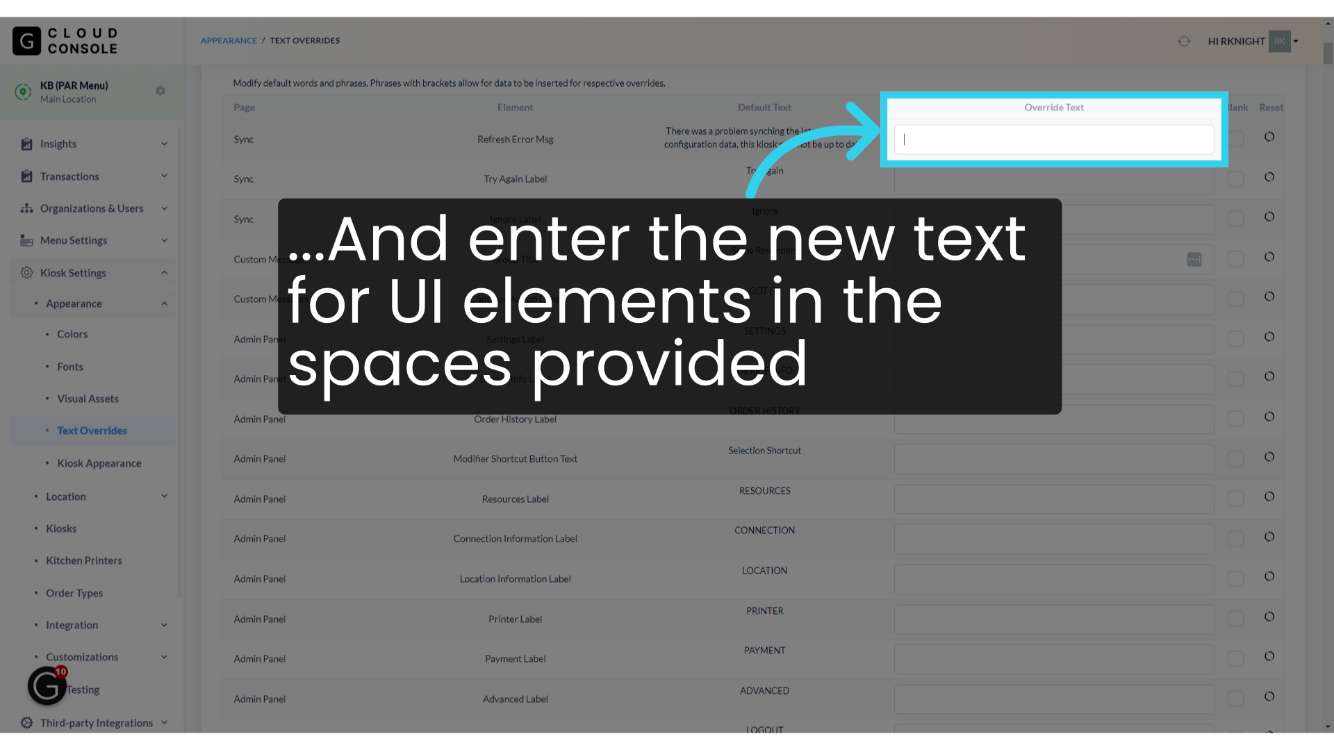 ...And enter the new text for UI elements in the spaces provided