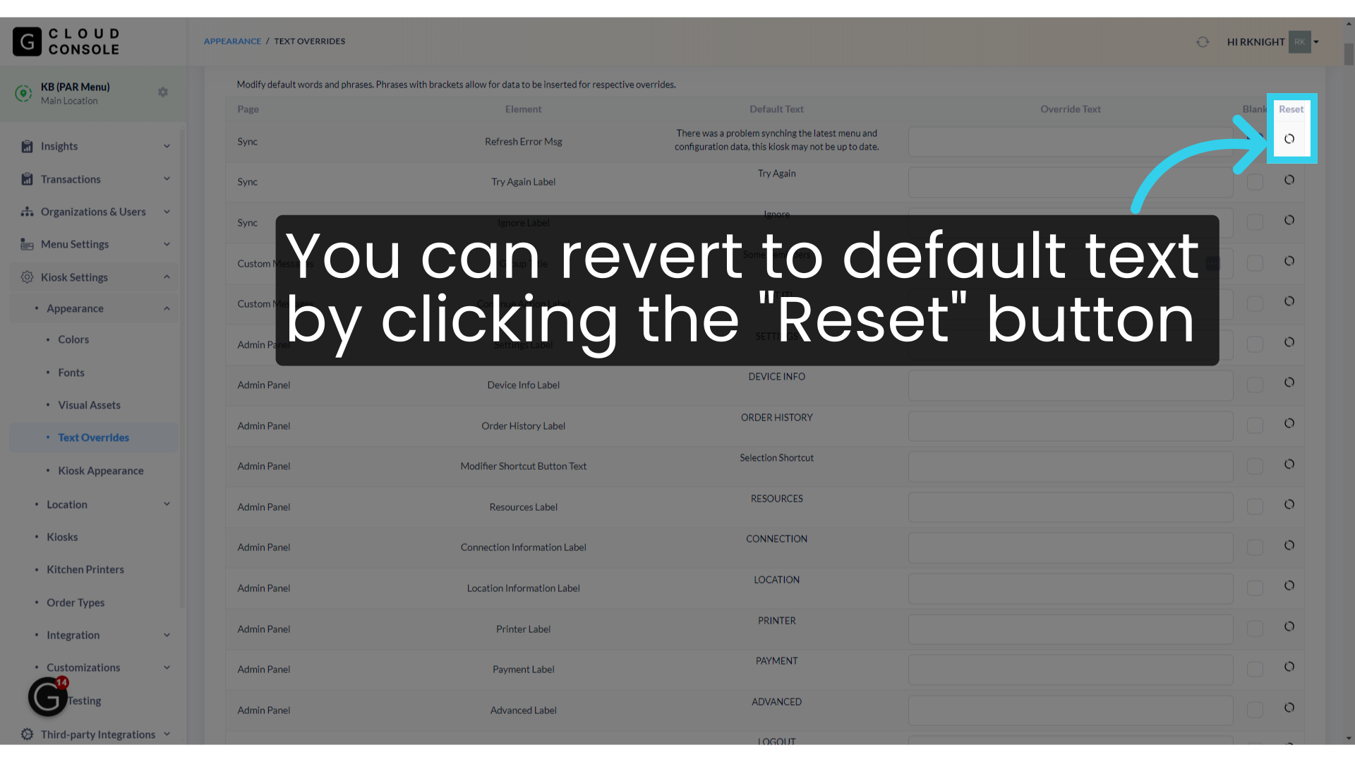 You can revert to default text by clicking the 'Reset' button