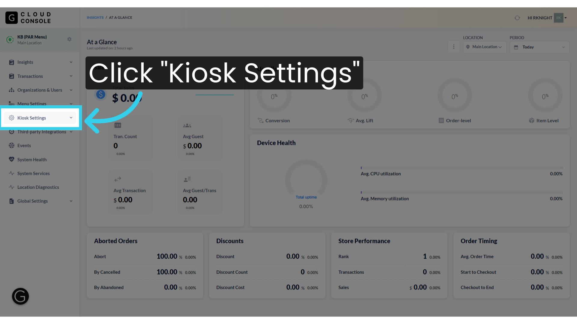 Click 'Kiosk Settings'